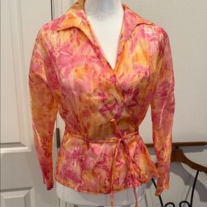 Lafayette 148 New York Pink and Orange Wrap Blouse